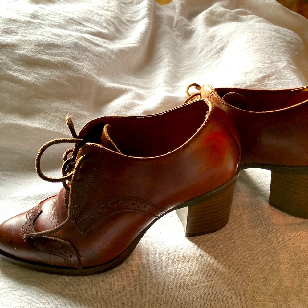 Vintage Spanish Leather Oxford Block heels 39
